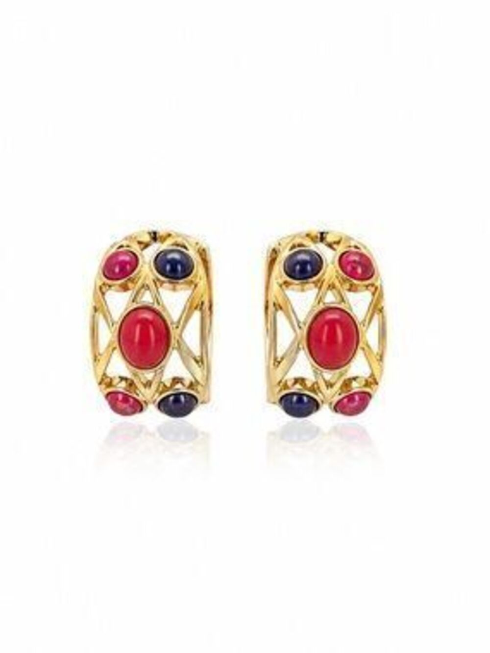 Gold-Tone Multicolor Cabochon Earrings